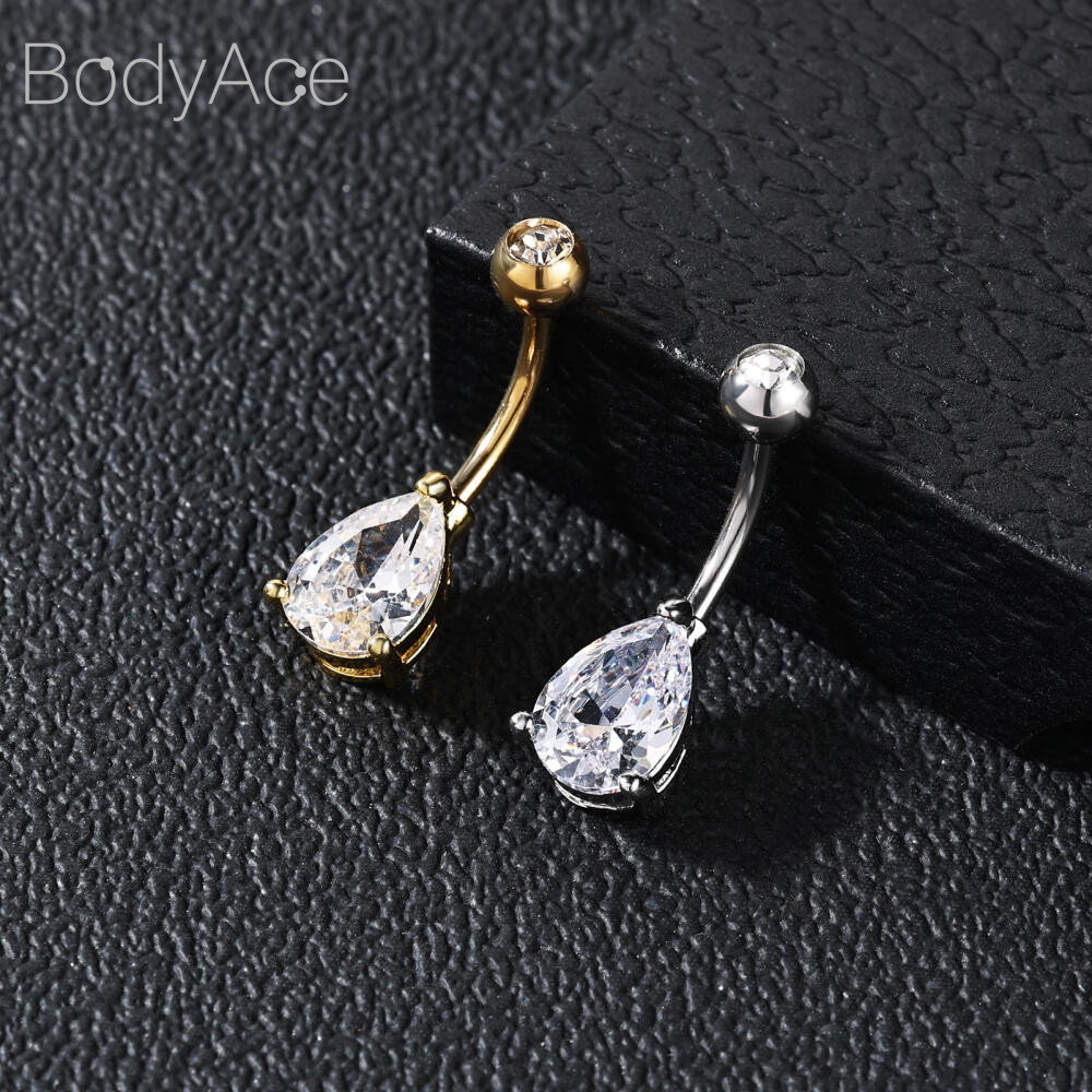 Bodyace 1 ชิ้นแหวนสะดือสแตนเลส 14G สะดือเจาะคริสตัลเจาะร่างกายสองชั้นแหวนสะดือภายในต่างหู - รูปที่ 2