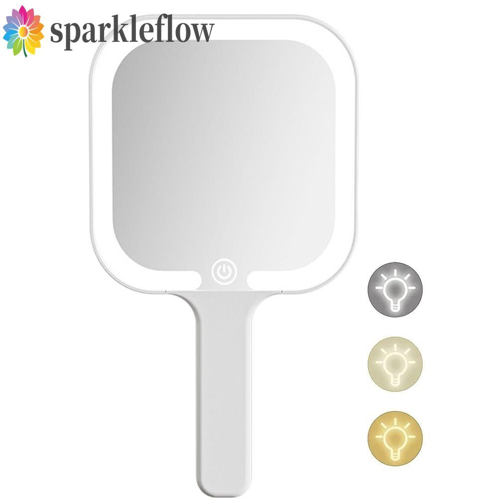 Sparkleflow กระจกแต่งหน้า LED, เติมแสง Hand-held Lighted Hand Mirror, Multi-Functional Square/Round ปรับความสว่างได้ 3 สีหรี่แสงได้กระจกโต๊ะเครื่องแป้งแบบพกพา Travel