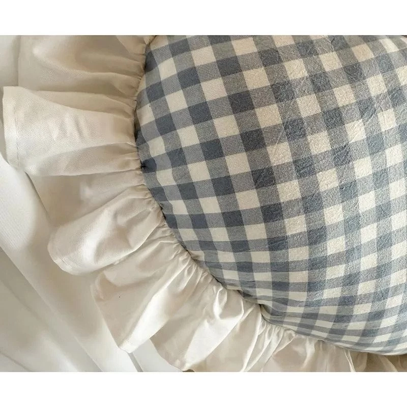 หมอนรูปหัวใจผ้าคอตตอนลายสก๊อตสีเขียวฟ้าขาวแต่งลูกไม้ถอดซักได้ thumbnail 5