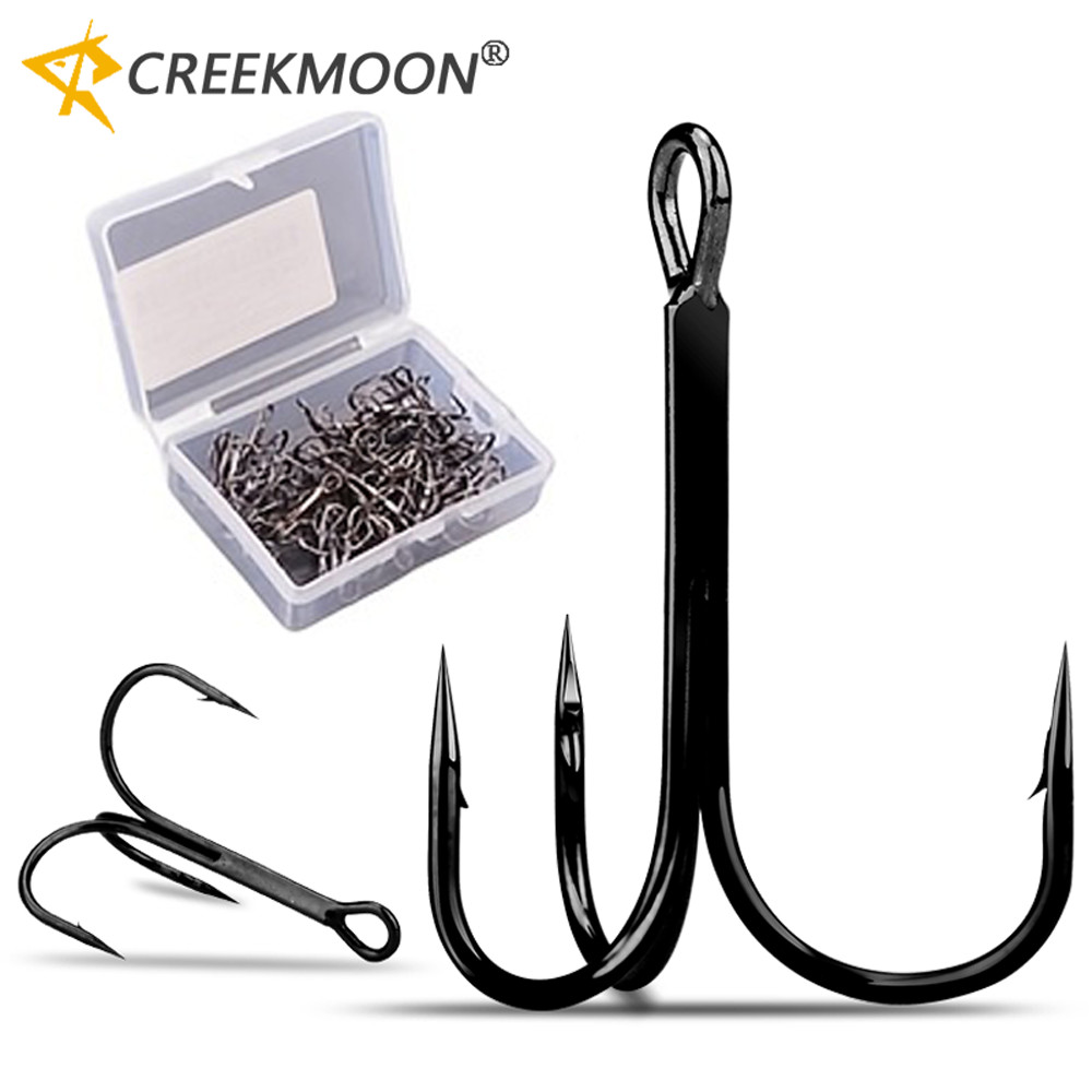 50 ชิ้น Super Sharp ตกปลา Treble Hooks ในกล่อง Sharpened Anchor Hooks ขนาด 14-2# เหล็กคาร์บอนสูง Barbed Fishhook เงิน/สีดํา