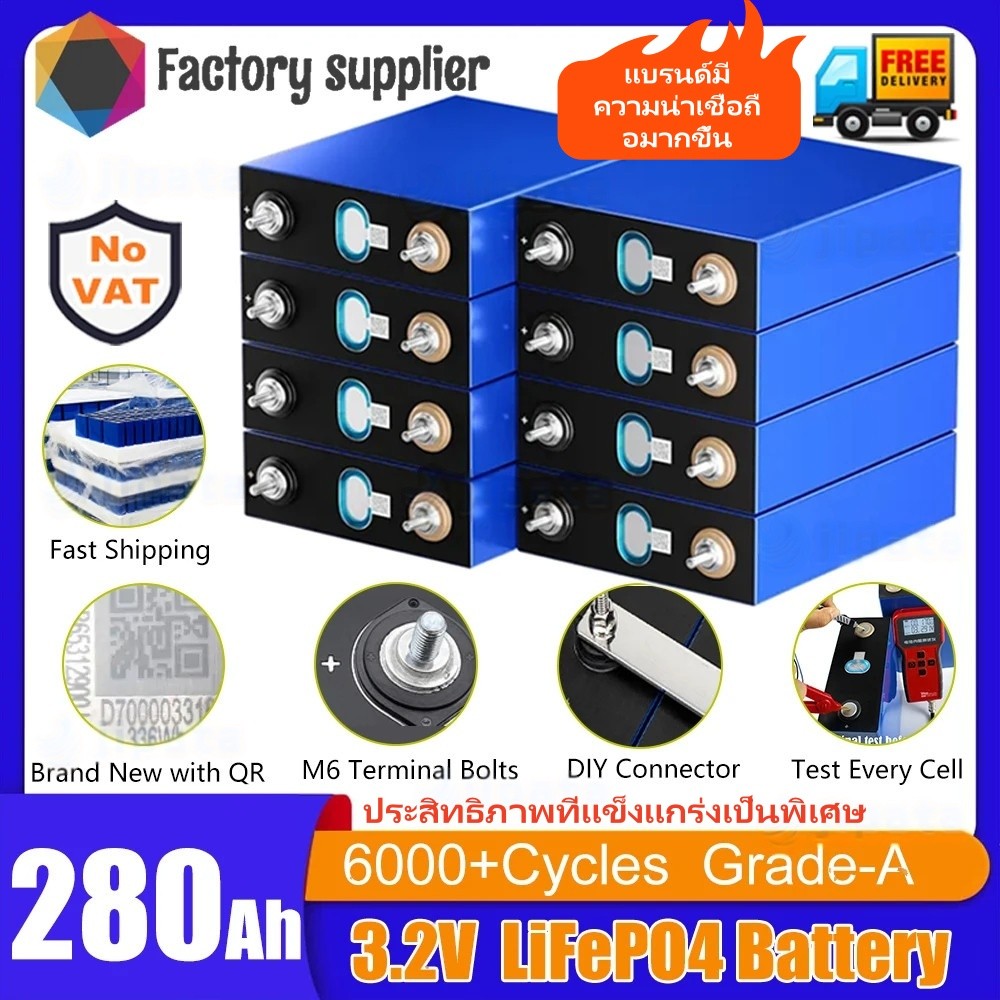 (✅ขายส่ง)รับประกัน 1 ปี แบตเตอรี่​ลิเธียม​ฟอสเฟตCATL 120AH/280AH lithium Lifepo4 3.2V 12v GRADE AAA​​ระบบโซล่าเซลล์