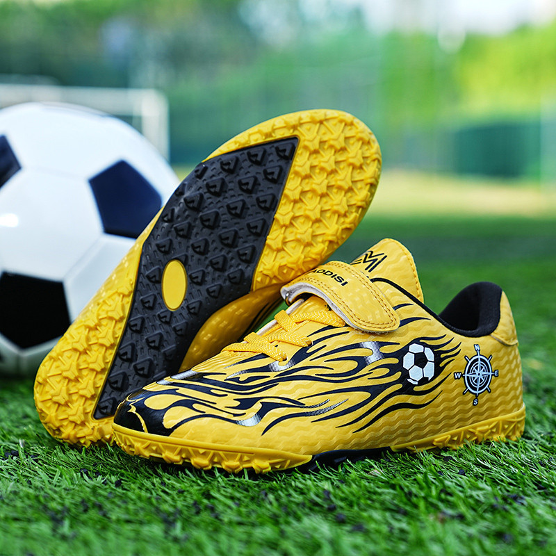 ไม่มีลูกไม้บุรุษรองเท้าฟุตบอล SLIP-ON ลื่นสนามหญ้าฟุตบอล Cleats สําหรับเด็ก TF/FG การฝึกอบรมรองเท้าฟ