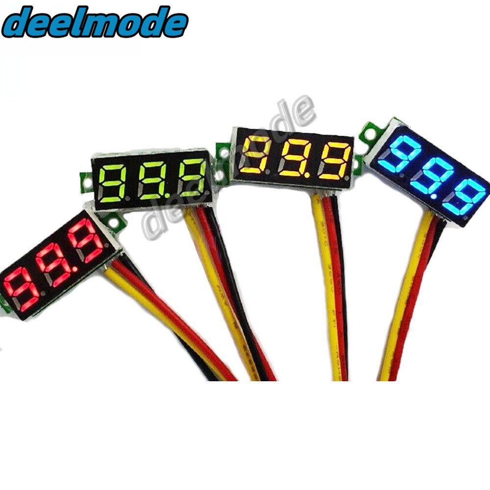 เครื่องวัดแรงดันไฟฟ้าดิจิทัล DC 0-100V 3 สาย ขนาดเล็ก 0.28 นิ้ว หน้าจอ LED สีฟ้า แดง เขียว เหลือง