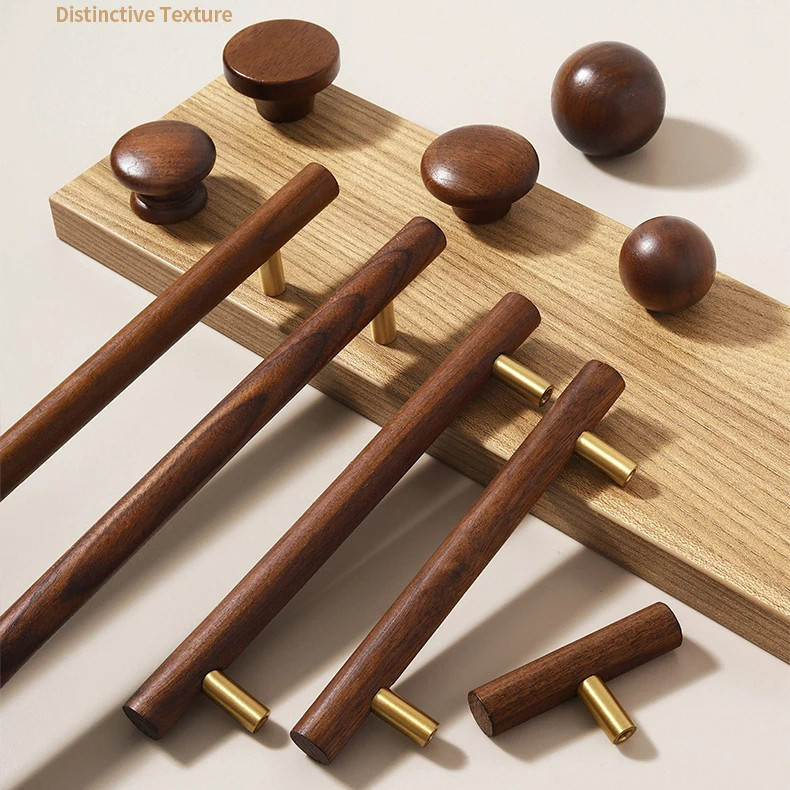 ที่จับตู้ไม้ Walnut Nordic - T-Bar & ปุ่มลิ้นชัก, ดึงยาวสำหรับประตูครัวและตู้