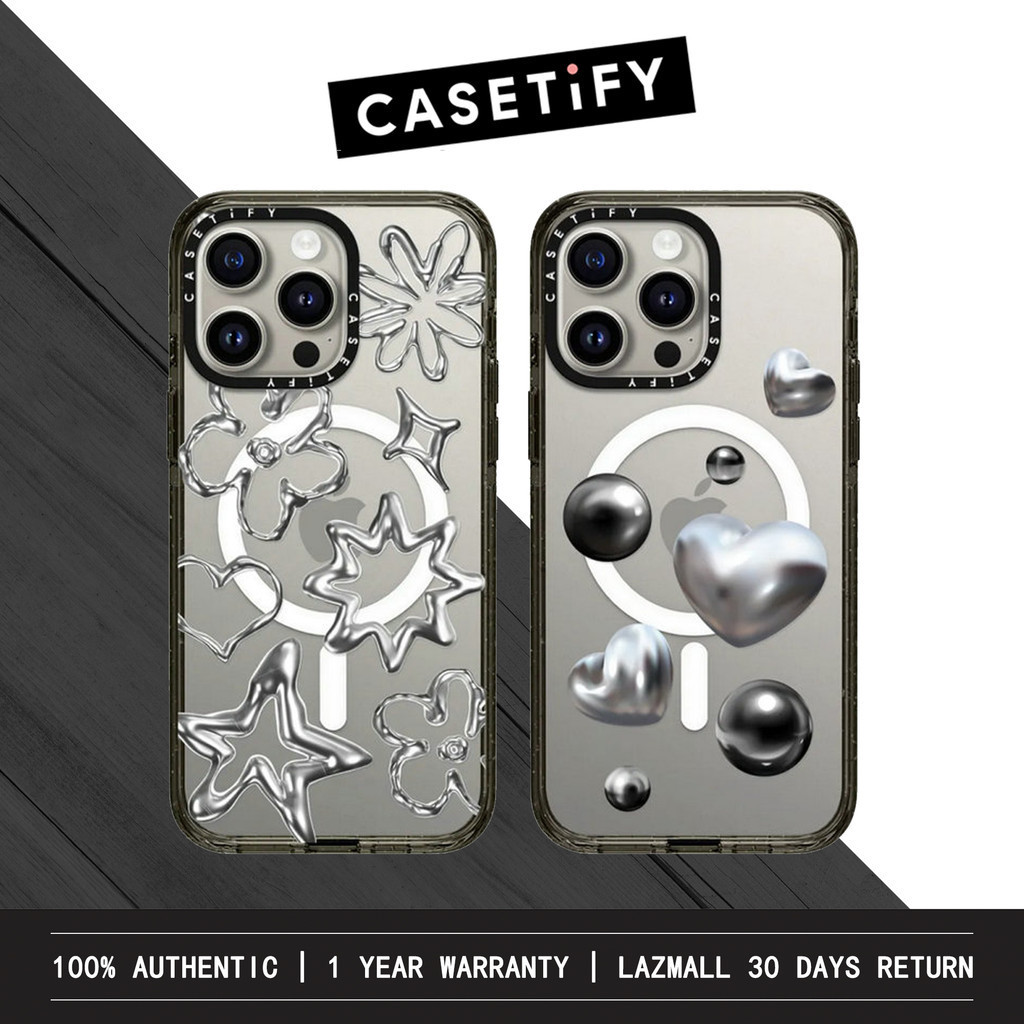 Casetify x เคสโทรศัพท์มือถือ โครเมี่ยม ลายหัวใจ กันกระแทก สําหรับ iPhone 15 Pro Max iPhone 14 Pro Max iPhone 13 Pro Max iPhone 12 Pro Max iPhone 11