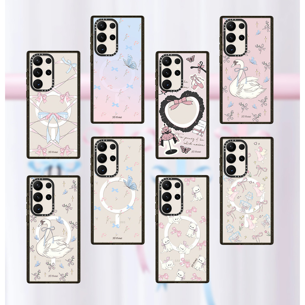 Casetify X Hi Forest เคสแม่เหล็ก ขอบดํา ใส Samsung Galaxy S22 23 24 Ultra Plus Impact แข็ง ใส อะคริลิค ด้านหลัง TPU เคสพร้อมกล่อง