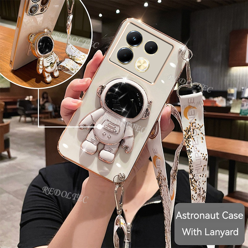 เคส Infinix Note 40 40 Pro Pro+ 5G 4G เคสโทรศัพท์มือถือ ลายนักบินอวกาศ พร้อมสายคล้องยาว และขาตั้ง สําหรับ Infinix Note40 Pro Note40Pro Note 40 Pro Plus ProPlus