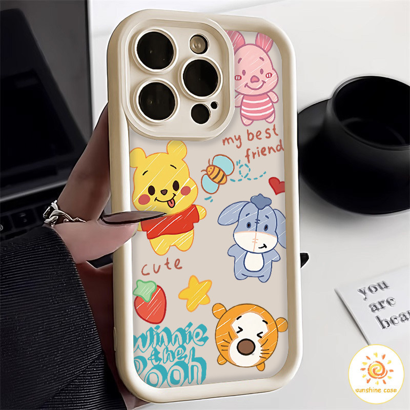 เคสโทรศัพท์ น่ารัก การ์ตูนหมีขอบสี่ด้าน เคสสำหรับไอโฟน11 For iPhone12 13 14 15Pro MAX X XS XR 6 7 8Plus SE2020เคสมือถือ