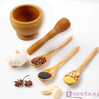 SUY ครกพลาสติกลายไม้ ครกขนาดเล็ก แบบพกพา Manual Garlic Grinder