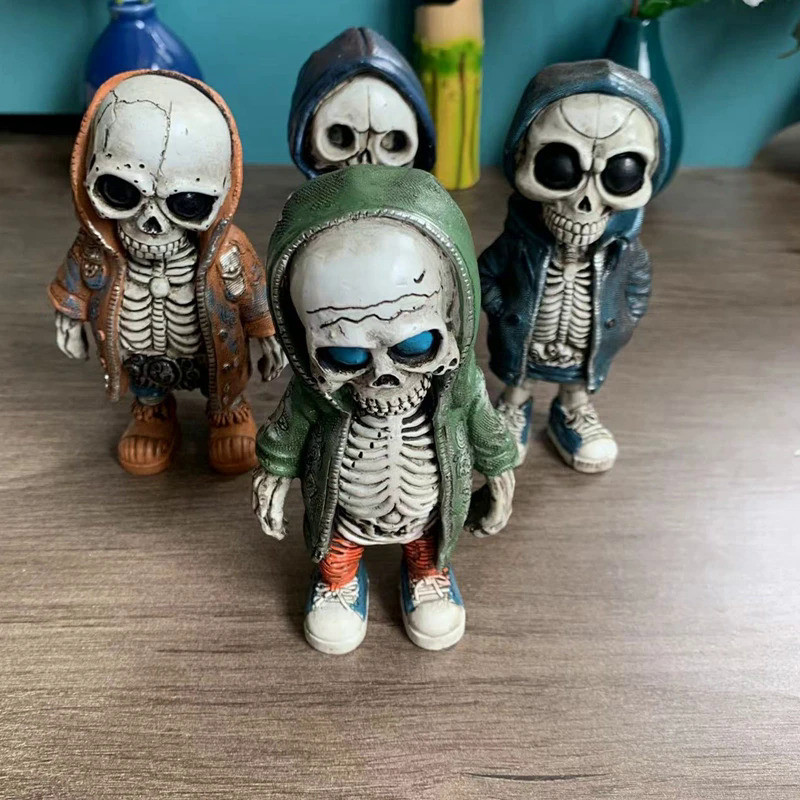 Gothic Skull Resin Statue Cool Skeleton Decorative Figurines Halloween Party Home Accessories Living