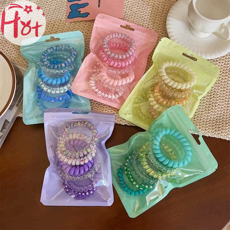 Ge ยางมัดผม แบบเกลียว ยืดหยุ่น ทรงสี่เหลี่ยม สีแคนดี้ แฟชั่นฤดูร้อน สําหรับผู้หญิง 6 ชิ้น