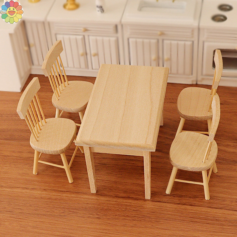 Gogo 1Set Doll House Mini Simple Table And Chair Set Model Doll House Home Scene Decorative TH