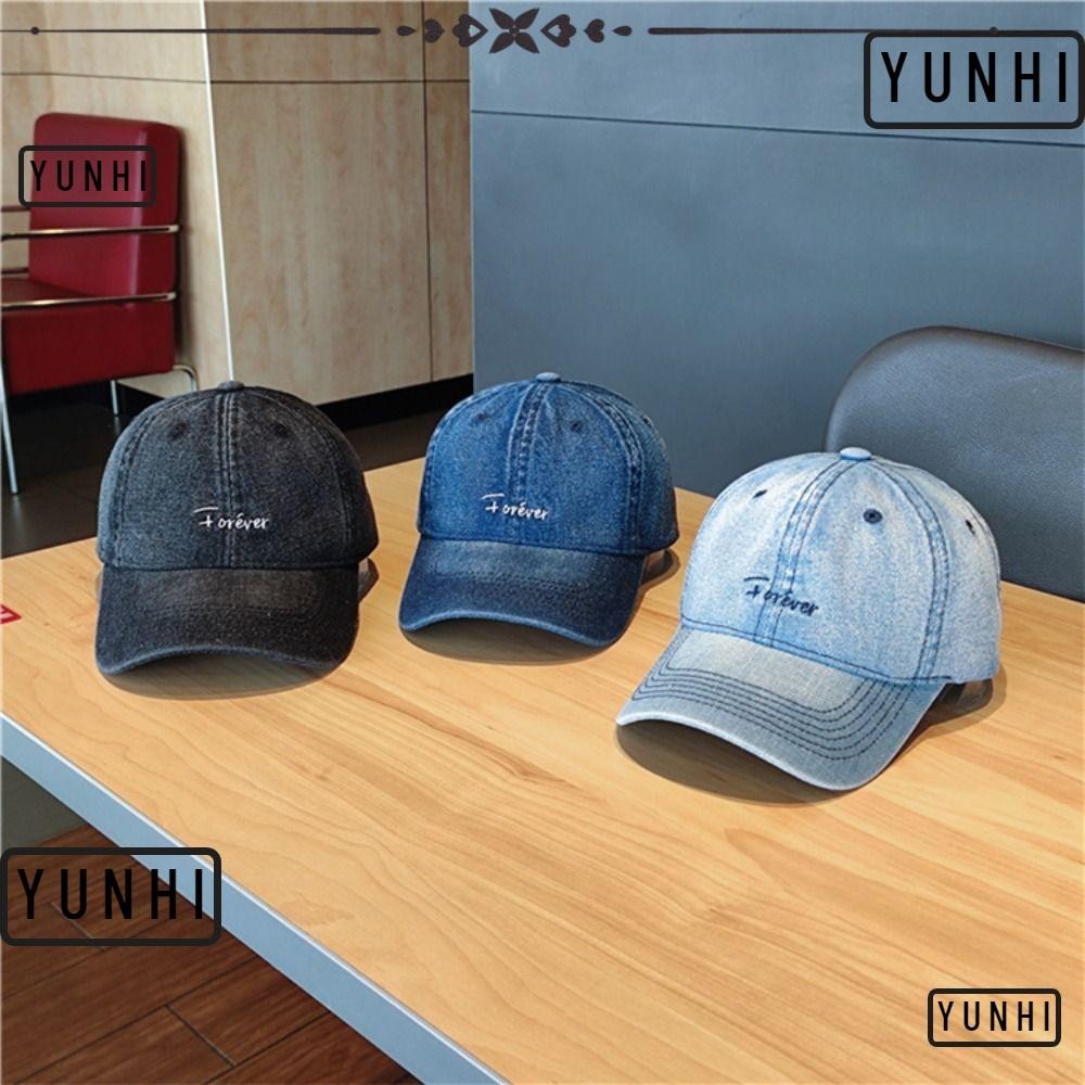 Yunhi หมวกเบสบอล หมวกแก๊ป ผ้ายีน สไตล์วินเทจ ปรับได้ แฟชั่น สําหรับผู้ชาย และผู้หญิง