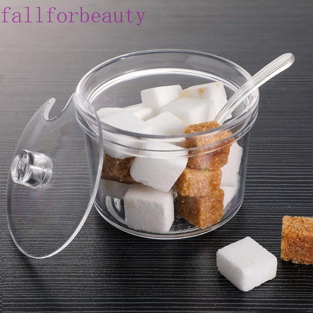 Fallforbeauty ขวดปรุงรสโปร ่ งใสพร ้ อมช ้ อนและฝาปิดชามน ้ ําตาลอะคริลิคอุปกรณ ์ ครัวที ่ มองเห ็ นได ้ Anti-fall Condiment คอนเทนเนอร ์ ร ้ านอาหาร