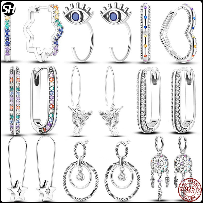 S925 เงินสเตอร ์ ลิง Dream จับสุทธิงูกระดูกต ่ างหู Hoop CZ สีเพทายสําหรับผู ้ หญิง DIY ทําเครื ่ องประดับของขวัญ