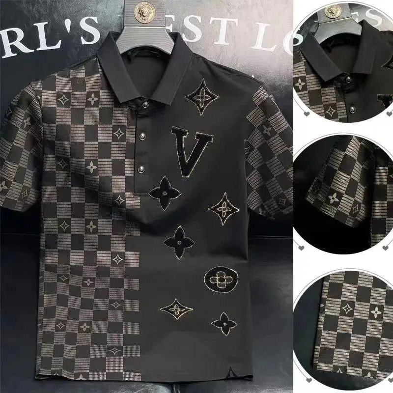 Street Wear High-End เสื้อโปโลผู้ชายเสื้อยืดแขนสั้นสไตล์ฤดูร้อนธุรกิจสบายๆพิมพ์ตัวอักษรแฟชั่นLapel Top T