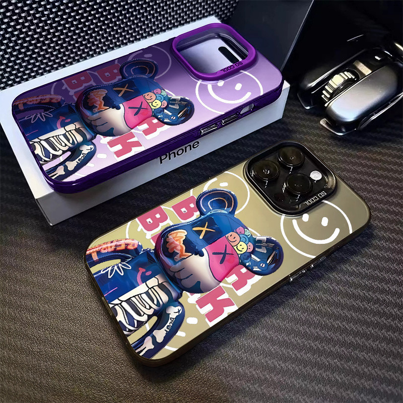 ยิ ้ มหมีรุนแรงเคสโทรศัพท ์ สําหรับIPhone 11 12 13 14 15 Plus Xr X XsMax 11pro 13pro 14pro 7/8 Plus Se2020แฟชั ่ นขนาดใหญ ่ ด ้ านล ่ างแข ็ งขอบนุ ่ มเคสโทรศัพท ์