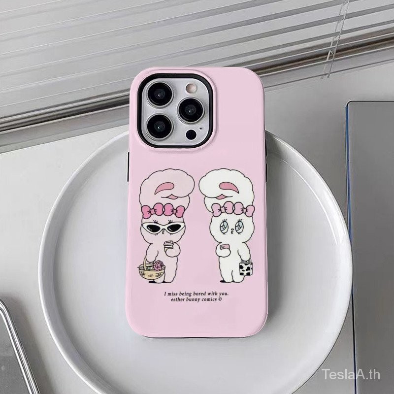 Esther Pink Two Rabbit Phone Case Film 2 in 1 น ่ ารักเหมาะสําหรับ iPhone15/14promax/iPhone11/12/13p
