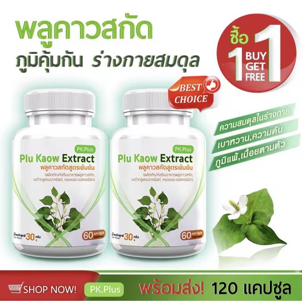 PK Plus Plu Kaow Extract (60แคปซูล) พลูคาว 1ฟรี1.ราคา196