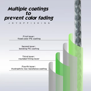 สายตกปลาถัก Jof 300m/500m/1000m multicolor PE 4 เส้น Multifilament ญี่ปุ่น เรียบ