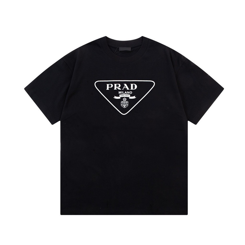 APK0 PRA Triangle Letter Printinglogoround Neck Short SleeveTT-shirt for Men and Women