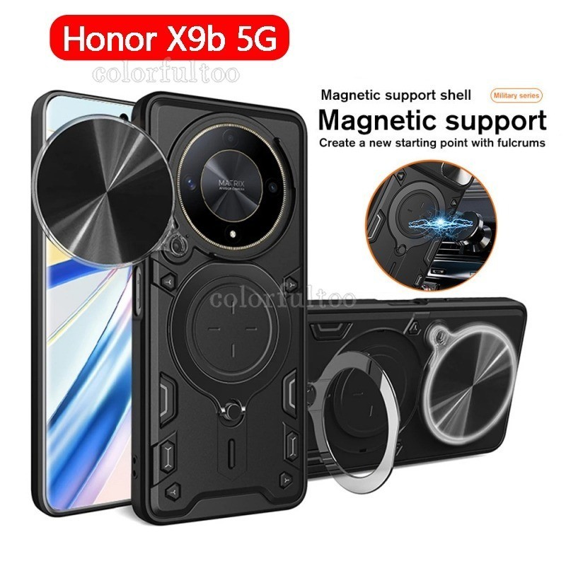 Honor X9b 5G เกราะกันกระแทกสําหรับ Honor X9C X9A X9b X8b X7b 4G 5G Push Pull สไลด์ป้องกันกล้อง Hard PC กันชนเคสโทรศัพท์ Anti-fall Stand Holder Bracket ฝาหลัง