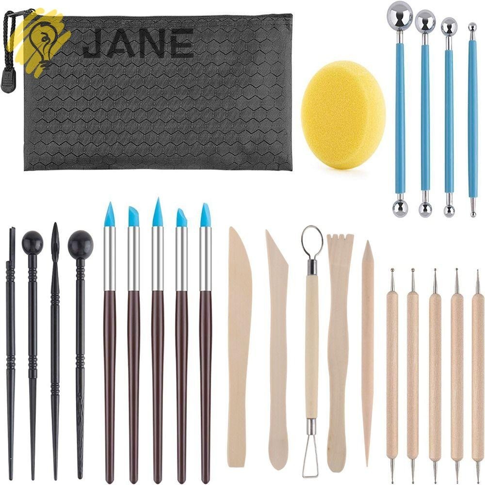 Jane Sculpting Kit, หัวโลหะ , ไม ้ handle, และพลาสติก Woods, blue, สีน ้ ําตาล , สีเหลือง , สีดํา Polymer Clay Tools , Air Dry Clay ชุดเครื ่ องมือ Handmade หัตถกรรมคนรัก