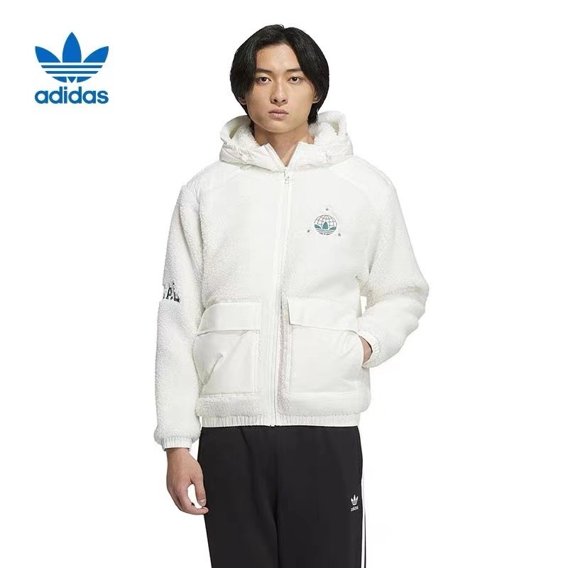 Adidas Originals Men 's Hooded Warm Windproof Lambswool Jacket