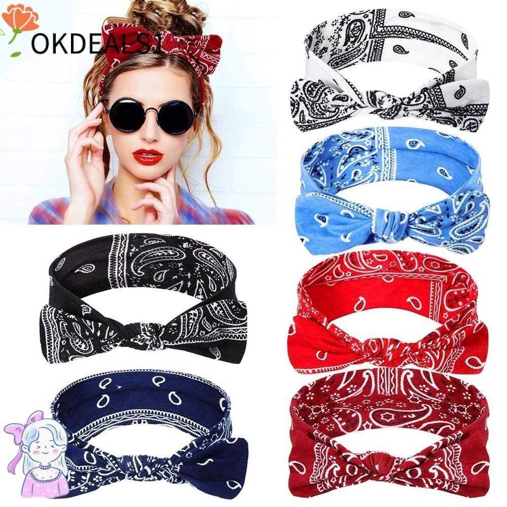 Dealshop ที่คาดผม ผ้าโพกหัว แบบยืดหยุ่น ผูกปม สไตล์เรโทร สําหรับผู้หญิง