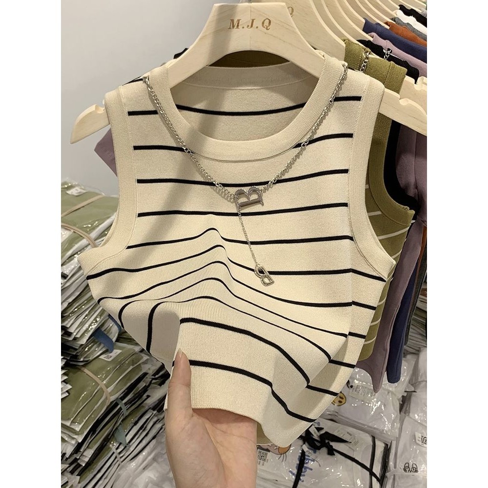 สวมใส่ด้านนอกป้องกันแสงสะท้อนลายถักเสื้อชั้นในสตรีขนาดเล็กฤดูร้อนสายสะพายไหล่กว้างด้านใน Bottoming เสื้อ Sli