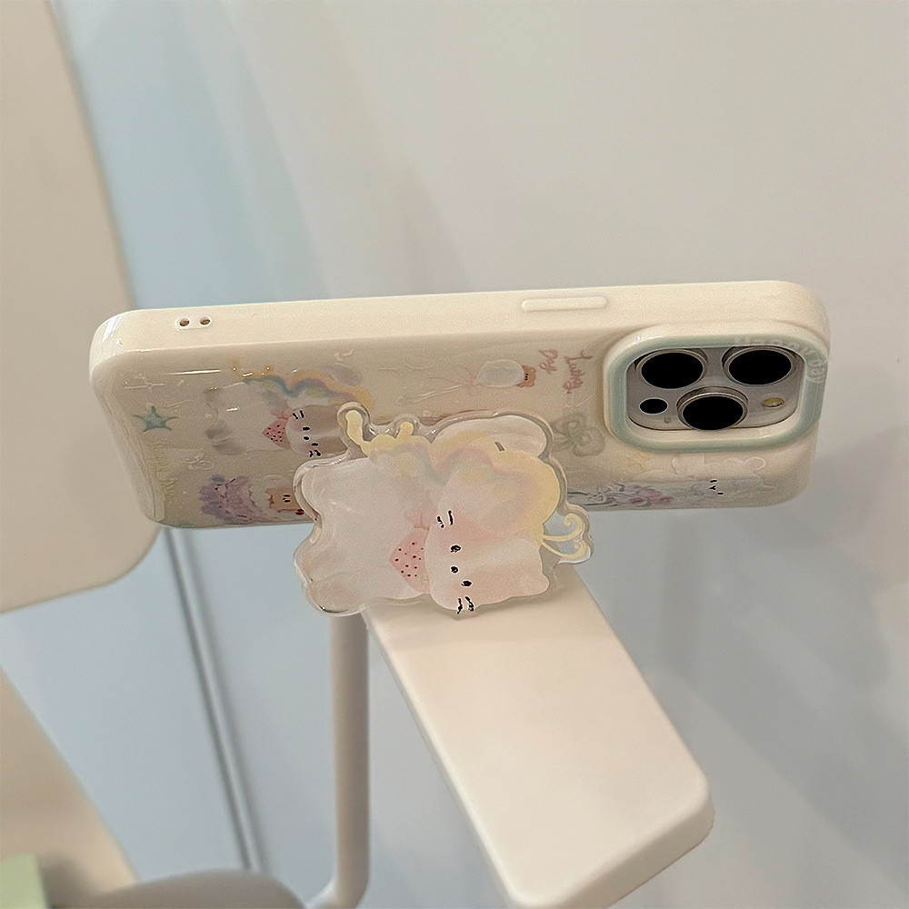 ฤดูร้อนแมวน่ารัก Stand Holder เคสโทรศัพท์สําหรับ IPhone 11 15 14 13 12 Pro Max X XR 8 7 Plus กันกระแทก Soft TPU ฝาหลัง