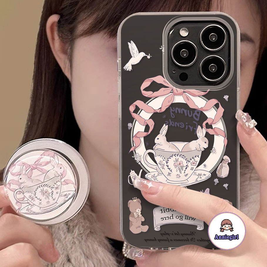 เคสโทรศัพท์มือถือ กันกระแทก ลายการ์ตูนกระต่ายน่ารัก พร้อมที่ตั้งวางแม่เหล็ก สําหรับ IPhone 11 15 14 Pro Max 12 13Promax XS XR 7 8plus