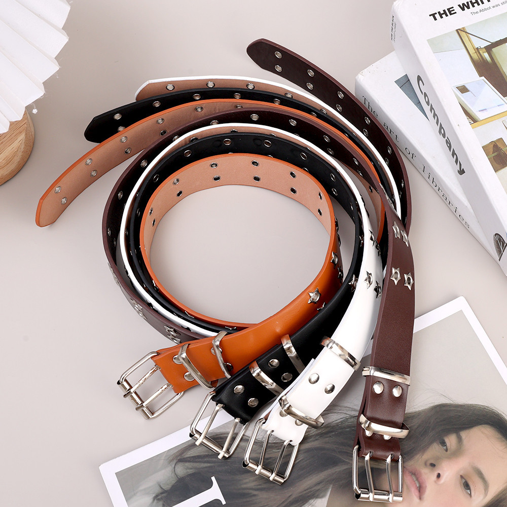 Y2k Star Eye Rivet เข็มขัด Punk Hollow Double Pin Buckle เข็มขัดผู้หญิงแฟชั่นอเนกประสงค์ Casual Pu หนังเข็มขัดเอวอุปกรณ์เสริม - รูปที่ 7