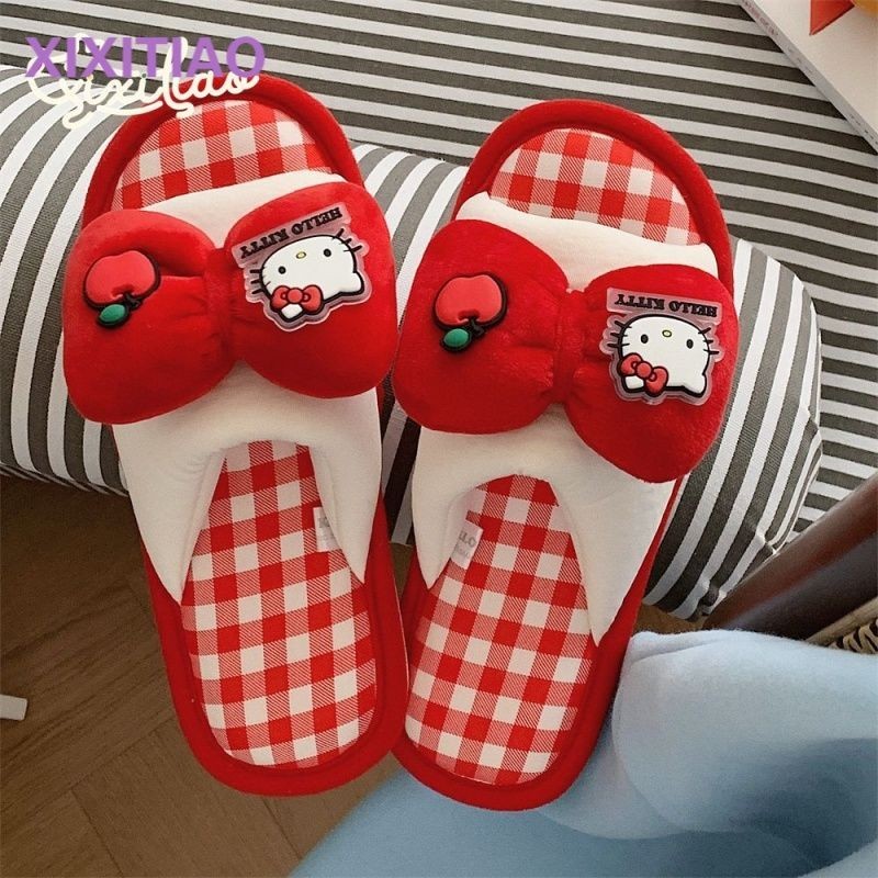 [ขายร้อน] หวาน HelloKitty รองเท้าแตะผ้าฝ้ายผ้าลินินหญิง Four Seasons Sanrio Influencer Casual Soft-Soled รองเท้าของขวัญประณีตสําหรับเพื่อนวันหยุดของขวัญ