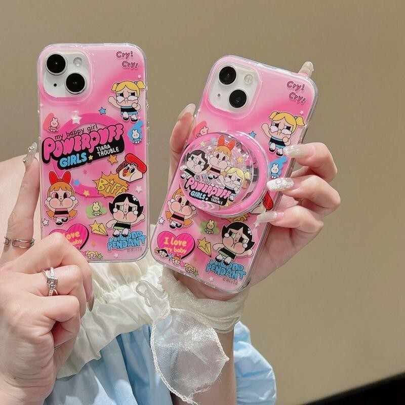 น่ารักการ์ตูน POP MART Crybaby Powerpuff สาวเคสโทรศัพท์สําหรับ IPhone 15 Pro Max 14 11 12 13 Mini X XS XR 7 8 Plus SE ปลอกแม่เหล็กไร้สายอะคริลิคออกแบบใหม่กันกระแทก