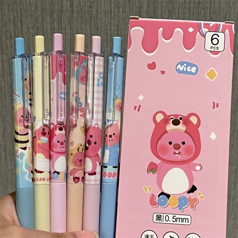 ปากกาเจลการ ์ ตูนให ้ นักเรียนด ้ วยปากกาหมึกเจลทรงกลม 6 ชุดพร ้ อมลวดลายน ่ ารัก