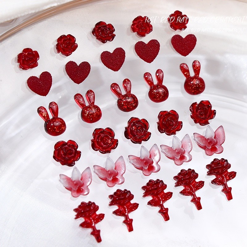 เรซิ ่ นหัวใจโบว ์ 3D Camellia สีดําและสีขาว DIY ตกแต ่ งเล ็ บ 50 ชิ ้ น