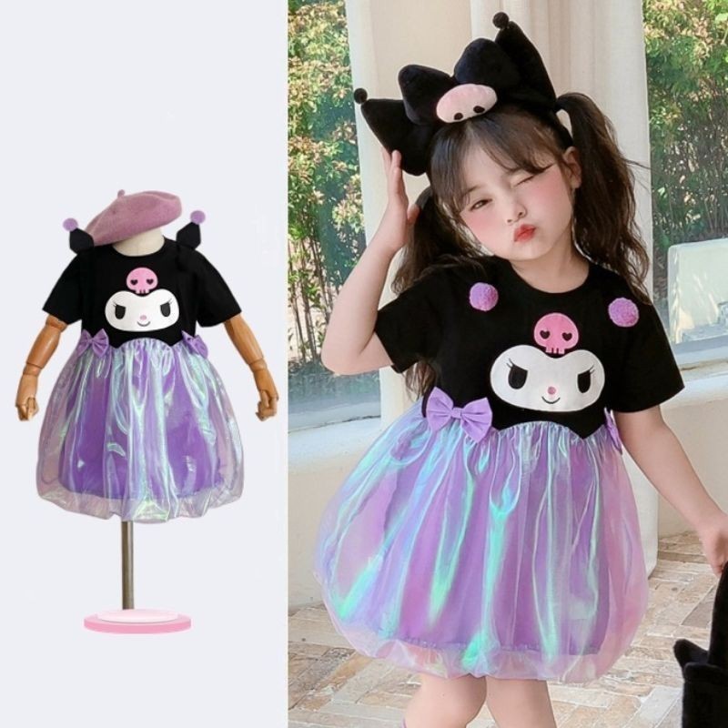[Aurinko] เสื้อผ้าผู้หญิง Kuromi ชุดการ์ตูน ชุดเจ้าหญิง กระโปรงดรสเด็กผู้หญิง เสื้อผ้าเด็กผู้หญิง 1-9 ปี, Princess Dress, Birthday Dress