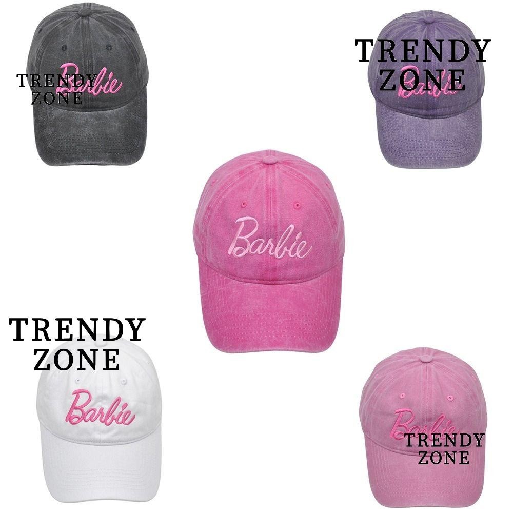 Trendyzone หมวกกันแดดตัวอักษร, หมวกเบสบอลบาร์บี้ปักลาย Kawaii, หมวกกันแดดลําลองแบบปรับได้อินเทรนด์ผู้ใหญ่เด็ก