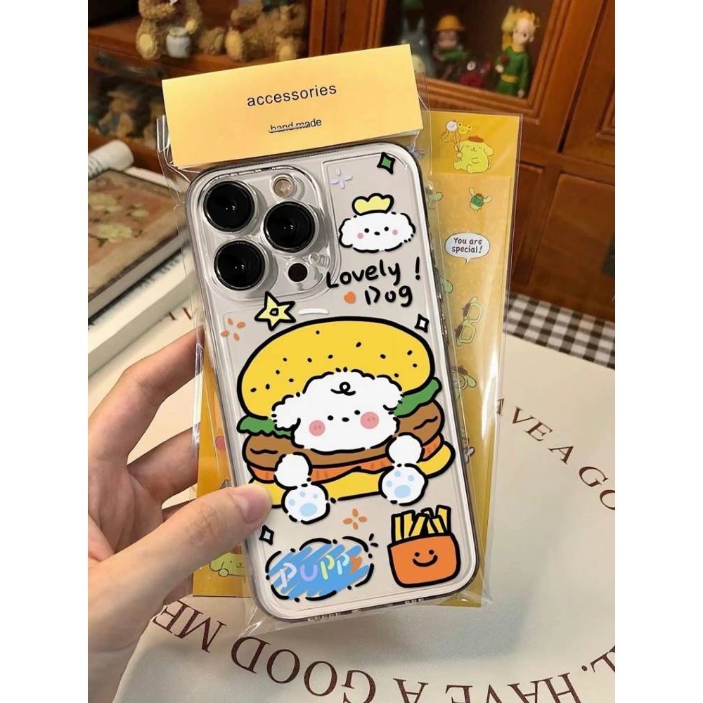 Hamburger Puppy Iphone15pro Personality 11 Phone Case Xsmax/13/14 Apple 8P/Xs Soft Case XR/12 VNy8