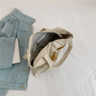 ญี่ปุ่น Soft Tote Bag กระเป๋าสะพายลําลองผู้หญิงผ้าใบกระเป๋ามีซิป