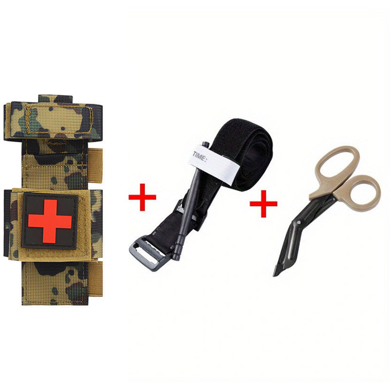 การผจญภัยกลางแจ ้ ง EMT Kit Molle Tourniquet ผู ้ ถือ Cross Patch ทนทานเกียร ์ ฉุกเฉินกลางแจ ้ ง