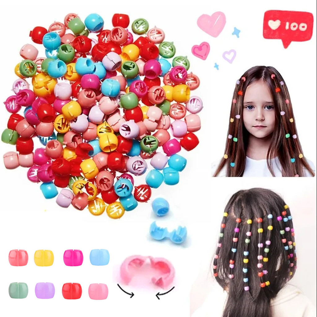 100pcs ผม Braids Maker ลูกปัด Headwear น ่ ารัก Candy สีพลาสติก Hairpins ผม Claw คลิปสําหรับผู ้ หญิงอุปกรณ ์ เสริมผม