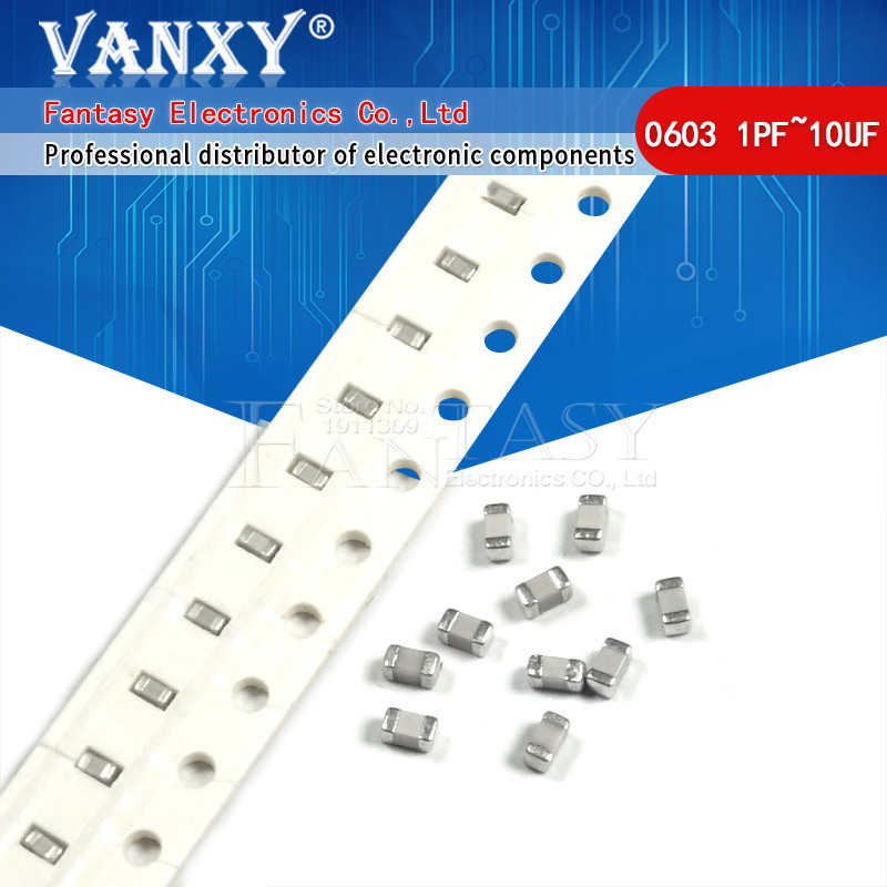 100 ชิ้น 0603 50V SMD หนาฟิล์มชิป Multilayer ตัวเก็บประจุเซรามิค 1pF - 22uF 10NF 100NF 1UF 2.2UF 4.7UF 10UF 1NF 100PF ส่วนประกอบอิเล็กทรอนิกส์