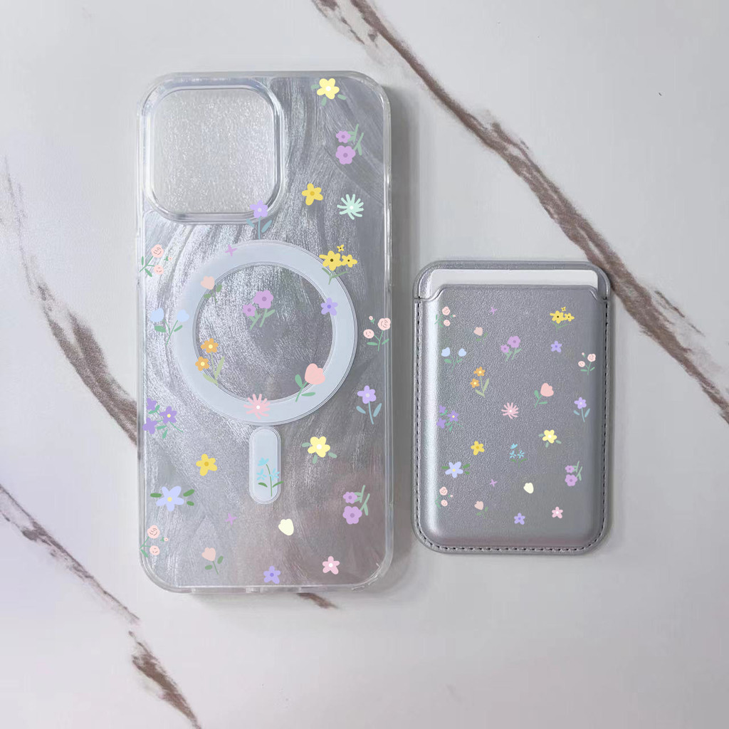 ดอกไม้สีม่วงน่ารักกระเป๋าสตางค์เหมาะสําหรับ Iphone 11promax 11 12promax X XR XSMAX 12 13 14 15 pro max ผู้หญิงปลอกฝาหลัง 14promax 15plus