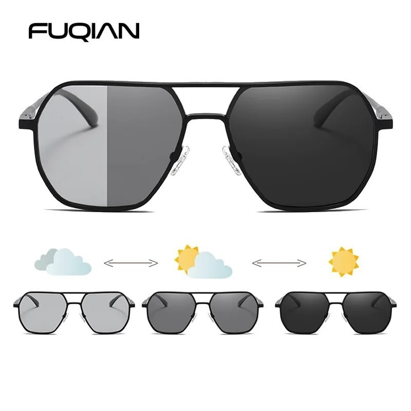 BC Luxury Metal Photochromic Sunglasses Men Women Fashion Polarized Sun Glasses Stylish Chameleon Anti-glare Driving Sha