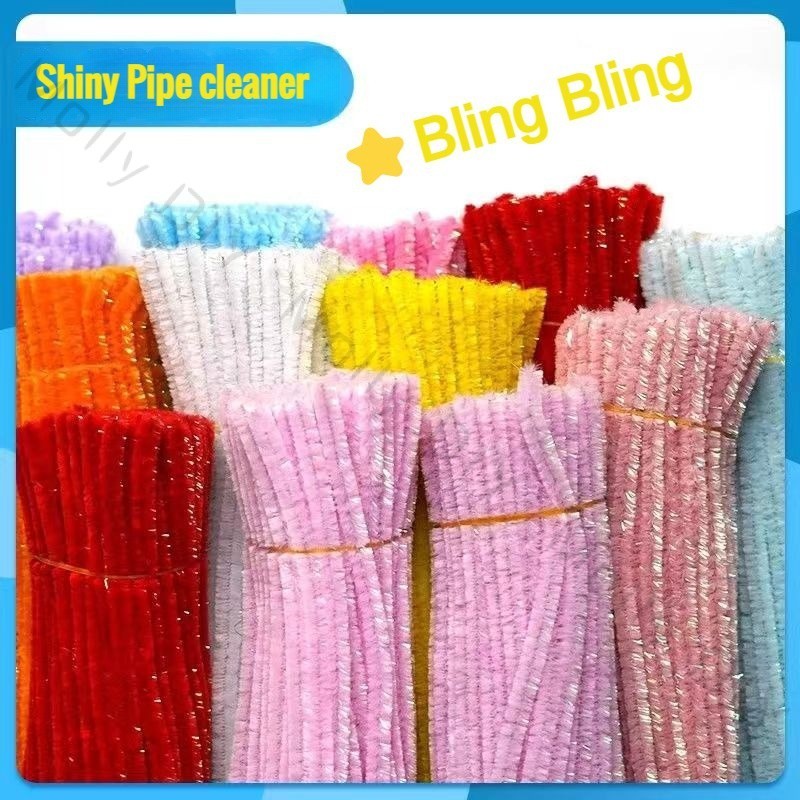 คลังสินค ้ าพร ้ อม 100pcs 2024 ใหม ่ Bling Bling เงาสีสันท ่ อทําความสะอาด Fuzzy ลวดอนุบาล DIY Handmade วัสดุของเล ่ น