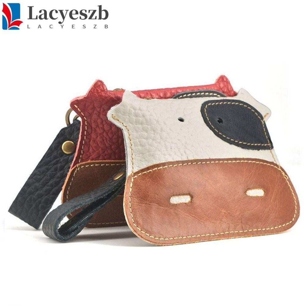 Lacyeszb กระเป๋าบัตร PU วัวน่ารักสไตล์เกาหลีพร้อมกระเป๋าสตางค์ขนาดเล็กเชือกเส้นเล็กกระเป๋าสตางค์สีทึบแบบพกพากระเป๋าใส่เหรียญปุ่มสแน็ปกระเป๋าเดินทาง