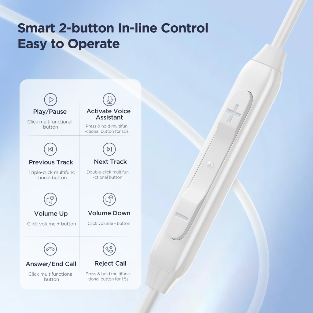 Joyroom หูฟังอินเอียร์แบบมีสาย รุ่น JR-EC05 ชนิดใส่ในหูแบบครึ่งหู ช่องเสียบไทป์ซี ใช้ไมค์ได้