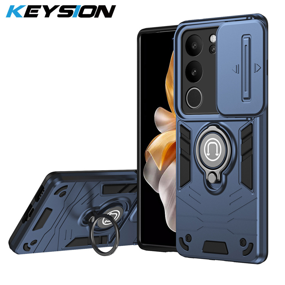 Keysion เกราะกันกระแทกสําหรับ VIVO V29 5G V29e 5G สไลด์กล้องเลนส์ป้องกันแหวนขาตั้งโทรศัพท์ฝาหลังสําหรับ VIVO V27 5G